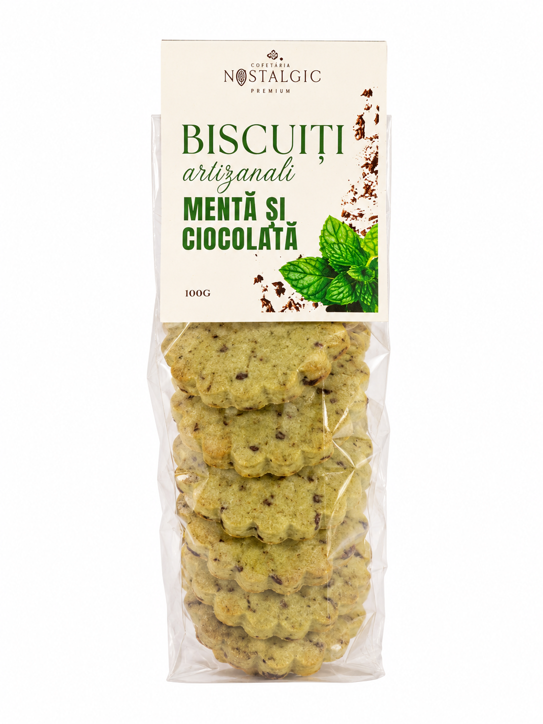 0266fcc5-a3a9-43cf-b042-69a89518254c Biscuiți Artizanali cu Mentă și Ciocolată 100g - imagine 1